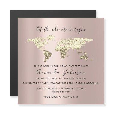 World Map Rose Silver Gray Graduate Bridal Wedding Magnetic Invitations