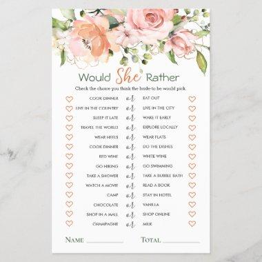 Would She Rather Floral Foliage Bridal Shower Game