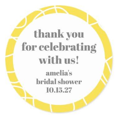 Yellow Abstract Line Custom Bridal Shower Thanks Classic Round Sticker