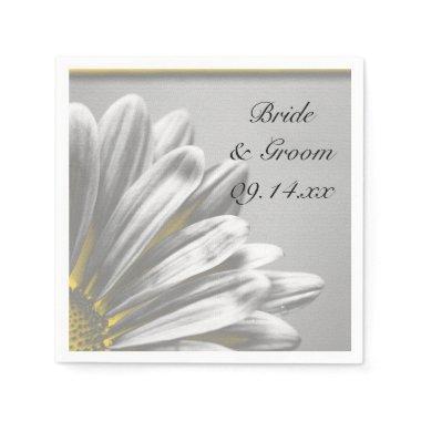 Yellow and Gray Floral Highlights Wedding Paper Napkins