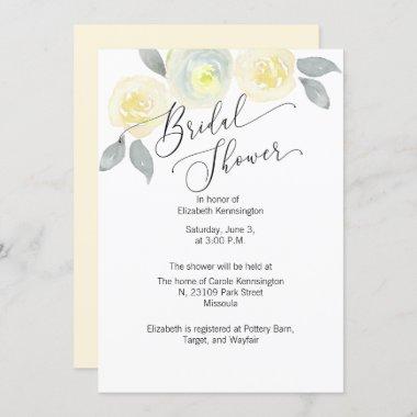 Yellow and Grey Floral Bridal Shower Invitations