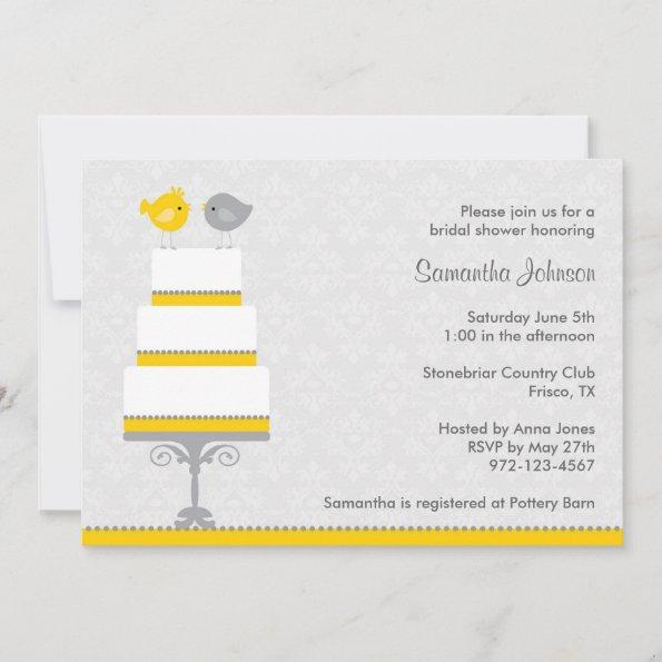 Yellow and Grey Love Birds Bridal Shower Invitatio Invitations