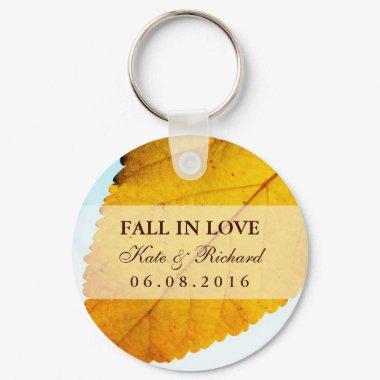 Yellow Autumn Leaf Fall Wedding Favor Keychain