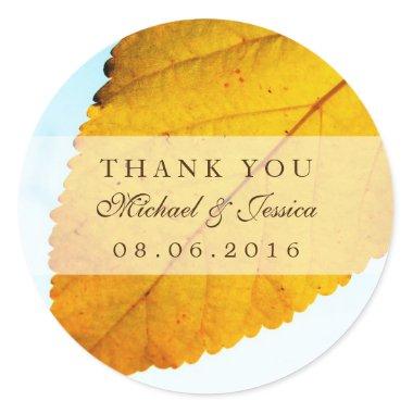 Yellow Autumn Leaf Fall Wedding Thank You Sticker