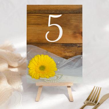 Yellow Daisy Pearls Country Wedding Table Numbers