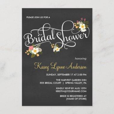 Yellow Floral Chalkboard Bridal Shower Invites