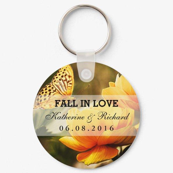 Yellow Flower and Butterfly Wedding Favor Keychain