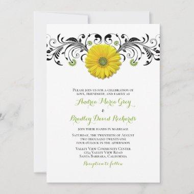 Yellow Gerber Daisy Floral Wedding Invitations