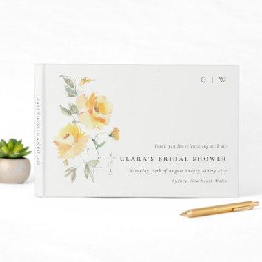 Yellow Green Watercolor Rose Flower Bridal Shower Guest Book