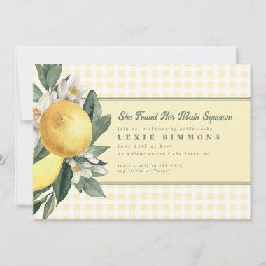 Yellow Lemon Main Squeeze Gingham Bridal Shower Invitations