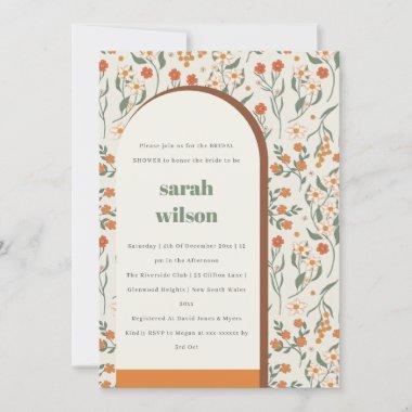 Yellow Rust Groovy Retro Arch Floral Bridal Shower Invitations