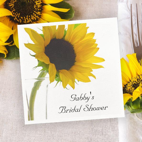 Yellow Sunflower on White Bridal Shower Napkins