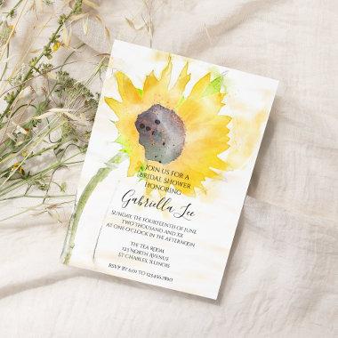 Yellow Sunflower on White Watercolor Bridal Shower Invitations