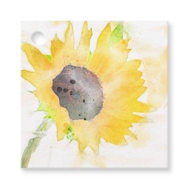 Yellow Sunflower on White Watercolor Favor Tags