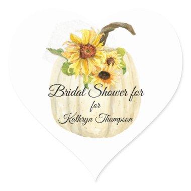 Yellow Sunflower White Pumpkin Fall Bridal Shower Heart Sticker