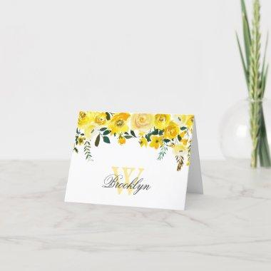 Yellow Watercolor Floral Monogrammed Note Invitations