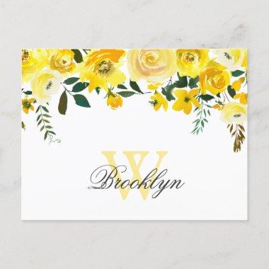 Yellow Watercolor Floral Monogrammed Thank You PostInvitations