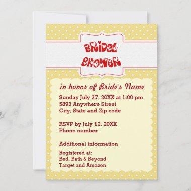 Yellow & White Polka Dots Heart Text Bridal Shower Invitations