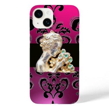 YOUNG GIRL WITH FLOWERS BLACK PINK DAMASK Amethyst Case-Mate iPhone 14 Case