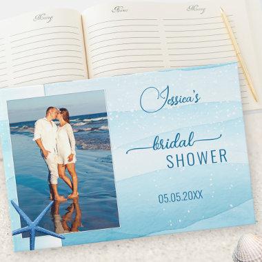 Your Photo Turquoise Watercolor Bridal Shower Guest Book