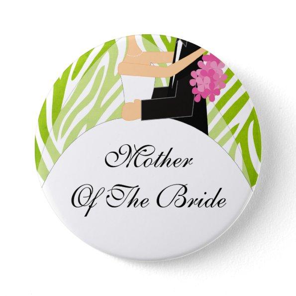 Zebra Mother of the Bride Button / Pin Lime Green