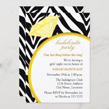 Zebra Print and Gold Ring Bachelorette Party Invitations