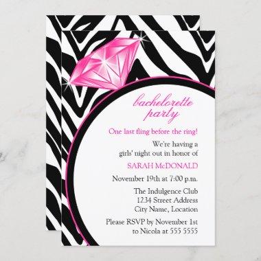 Zebra Print & Ring Bachelorette Party Invitations