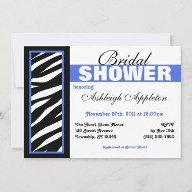 Zebra Print Side Blue Bridal Shower Invitations