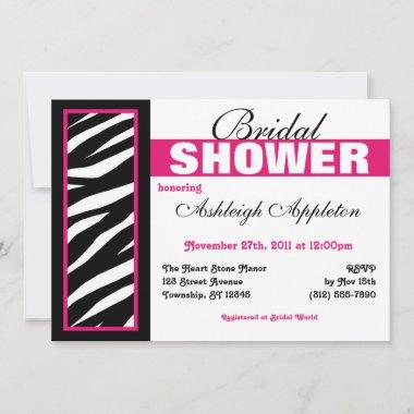 Zebra Print Side Fuchsia Bridal Shower Invitations
