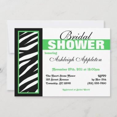 Zebra Print Side Green Bridal Shower Invitations