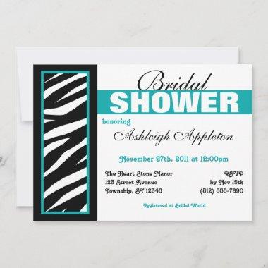 Zebra Print Side Teal Bridal Shower Invitations