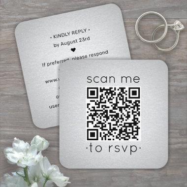 100 Pack QR Code RSVP Faux Silver Foil Enclosure Square Business Invitations