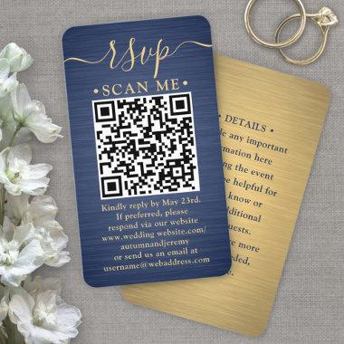100 Pack QR RSVP Blue and Gold Wedding Enclosure Business Invitations