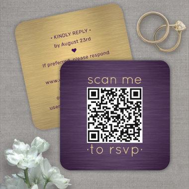 100 Pack QR RSVP Purple and Gold Wedding Enclosure Square Business Invitations