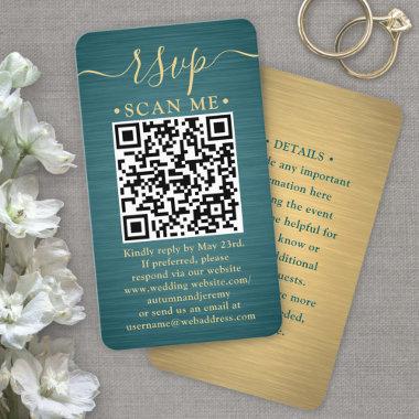 100 Pack QR RSVP Teal and Gold Wedding Enclosure Business Invitations