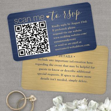 100 Pack Scan Me QR RSVP Blue and Gold Wedding Business Invitations