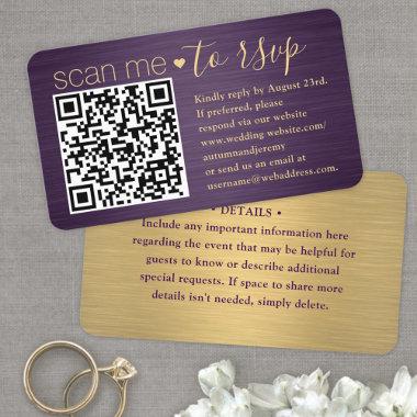 100 Pack Scan Me QR RSVP Purple and Gold Wedding Business Invitations