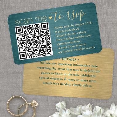 100 Pack Scan Me QR RSVP Teal and Gold Wedding Business Invitations