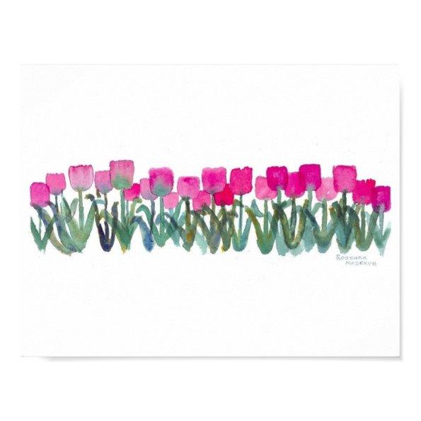 11"x8.5" Watercolor Pink Tulips Poster (Matte)