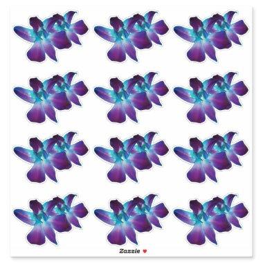 12 Blue Dendrobium Orchid Flower Kiss-Cut Stickers