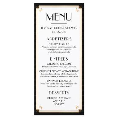 1920's, Art Deco, Bridal Shower, Wedding, Menu