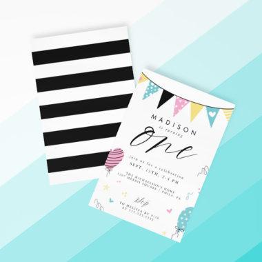 1ST BIRTHDAY | Cute Doodle Birthday Party Invitations