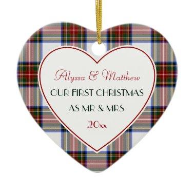 1st Christmas Married Gifts-Stewart Plaid Ceramic Ornament