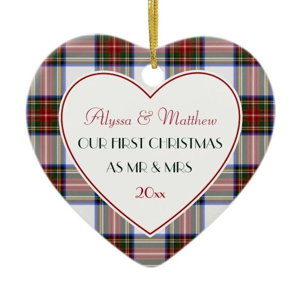 1st Christmas Married Gifts-Stewart Plaid Ceramic Ornament