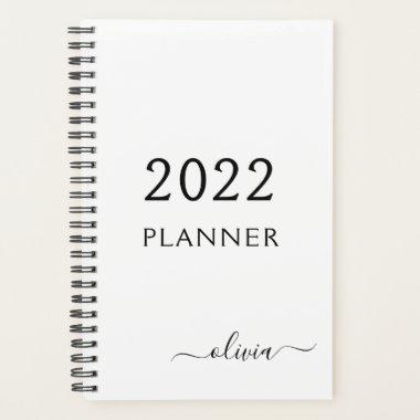 2022 Black White Girly Script Monogram Name Modern Planner
