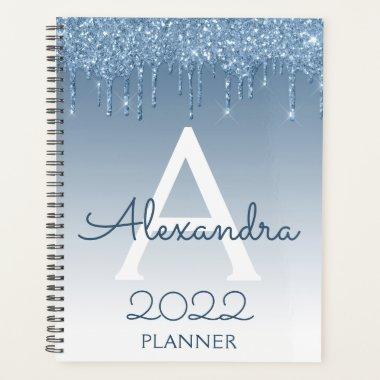 2022 Blue Glitter Drips Sparkle Monogram Planner