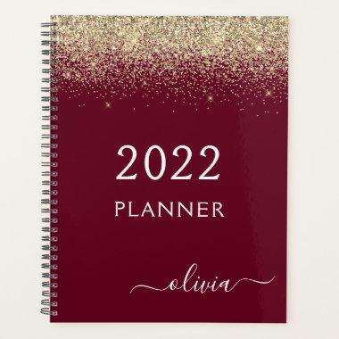 2022 Burgundy Gold Glitter Girly Monogram Glam Planner