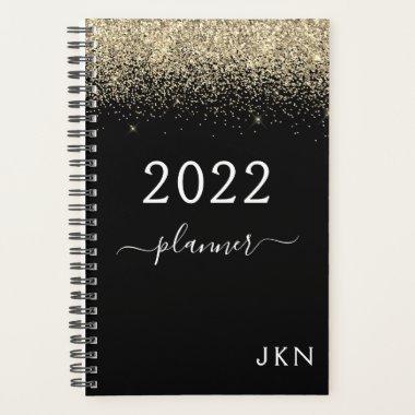 2022 Gold Black Glitter Monogram Glam Planner