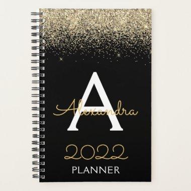 2022 Gold Black Glitter Monogram Modern Luxury Planner