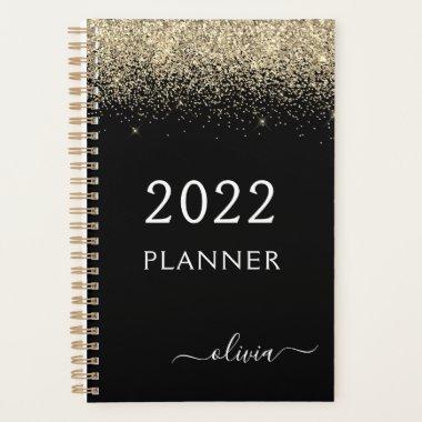 2022 Gold Black Glitter Sparkle Glam Monogram Planner